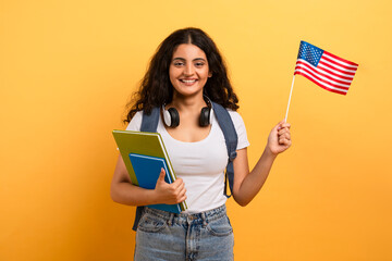 Smiling woman with an American flag