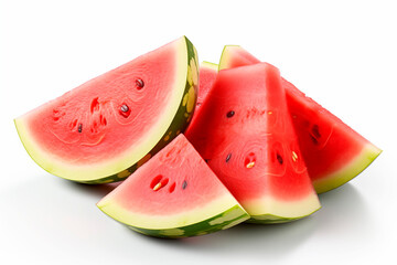 slices of juicy ripe watermelon are on white background.
