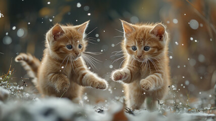 cute little kittens playing, generative ai - obrazy, fototapety, plakaty