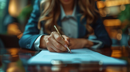business girl signing documents,generative ai