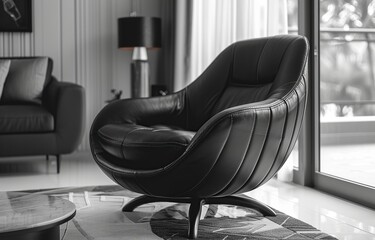 The black sofa chair is modern and unique and comfortable for relaxing