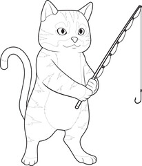 Cat Fisher Fishing rod Fishing Animal Vector Graphic Art Illustration