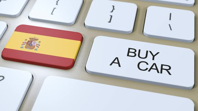 Spain Country National Flag and Button with Buy a Car Text Animation