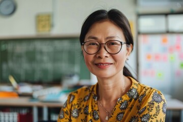 Portrait of a middle aged female teacher in classroom
