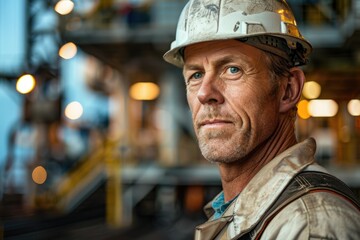 Portrait of a middle aged male worker on a oil platform