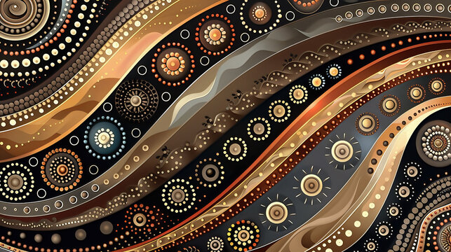 Australian Aboriginal dot painting style art dreamtime story  of the land.