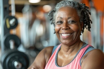 Portrait of a smiling middle aged woman in a gym