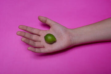 Hand Holding Small Lime: Freshness in Grasp
