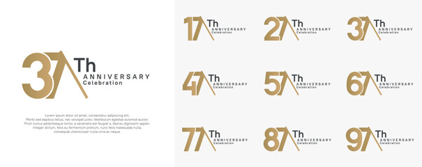 anniversary logotype vector set. black and gold color with slash for celebration day
