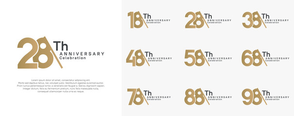 anniversary logotype vector set. black and gold color with slash for celebration day