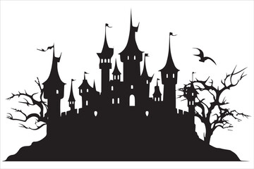 Obraz premium Halloween witch house silhouette vector design