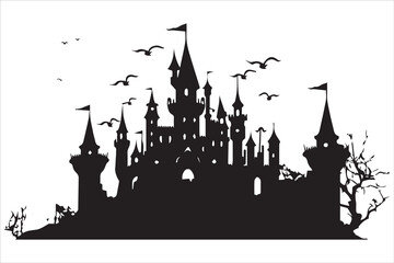 Fototapeta premium Halloween witch house silhouette vector design
