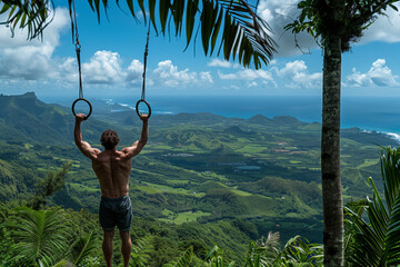 Man Hanging From Rope in Jungle