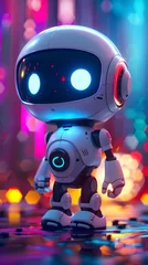 Tuinposter cute little white robot on cyber background © Spyrydon