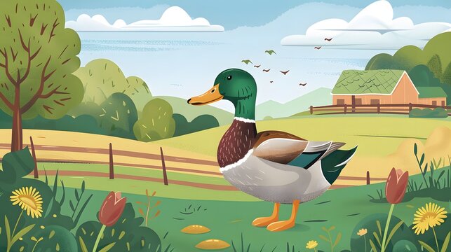 illustration of duck in the farm