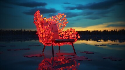 an AI image that transforms an 80's rattan chair into a surreal, - obrazy, fototapety, plakaty