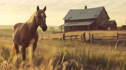 horse in the Farmyard - obrazy, fototapety, plakaty