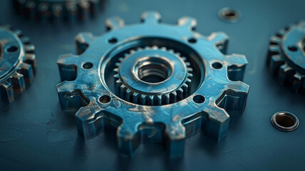 mechanical gear logo on blue background,generative ai