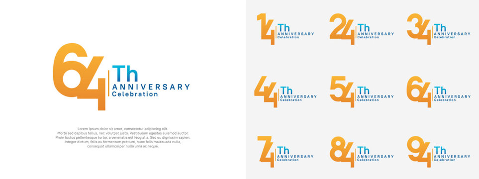anniversary vector design set orange and blue color for celebration day
