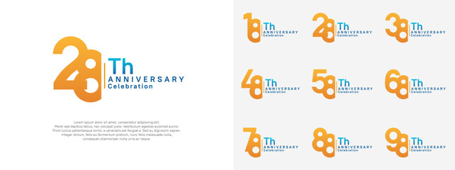 anniversary vector design set orange and blue color for celebration day