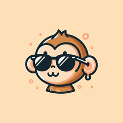 Fototapeta premium A vector illustration of a cute monkey wearing glasses on an orange background.