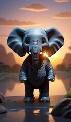 elephant at sunset generative ai 