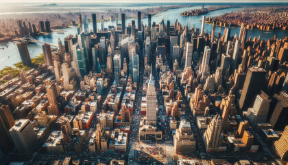 Sunlight washes over Manhattan, casting shadows and illuminating a city of endless stories.