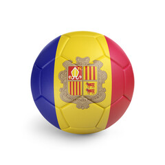 Soccer ball with Andorra team flag, isolated on white background