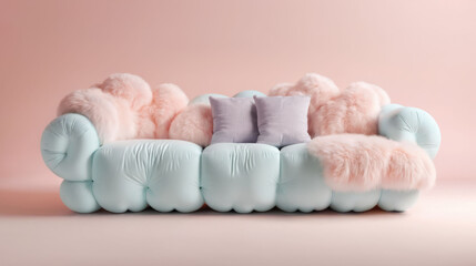 A puffy couch on a pink background. Generative AI