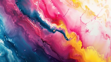 A burst of dynamic and expressive flair permeates wallpaper designs, captured in the intricate extreme close-up of a vibrant watercolor abstract painting. - obrazy, fototapety, plakaty