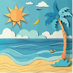 Fototapeta na wymiar Vector illustration of the sea sun and palm on the