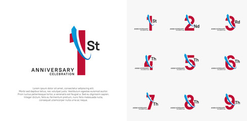 anniversary vector set. red color with blue swoosh can be use for celebration