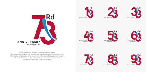 anniversary vector set. red color with blue swoosh can be use for celebration