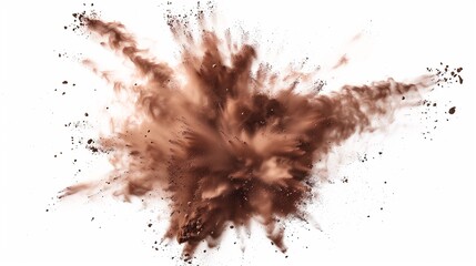 Coffee powder or chocolate powder explosion splashing isolated on white background