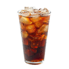 ice americano ice coffee brown drink on big glass full of ice cola