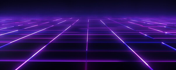 grid thin magenta lines with a dark background in perspective - obrazy, fototapety, plakaty