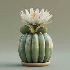 a cactus with a white flower on top of it
