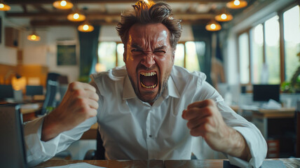 Businessman vents frustration in modern office scene.generative ai