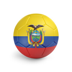 Soccer ball with Ecuador team flag, isolated on white background