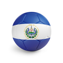 Soccer ball with El Salvador team flag, isolated on white background