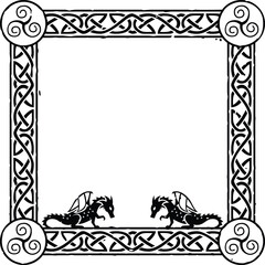 Square Celtic Border Frame - Triskele, Dragon