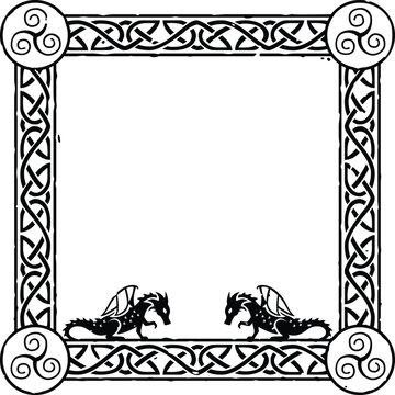 Square Celtic Border Frame - Triskele, Dragon