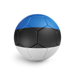 Soccer ball with Estonia team flag, isolated on white background