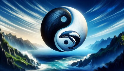 the scene that includes a Yin-Yang sign with a black and white whale integrated into its design, symbolizing the deep connect.