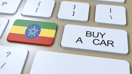 Ethiopia Country National Flag and Button with Buy a Car Text 3D Illustration