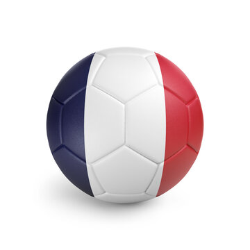 Soccer ball with France team flag, isolated on white background