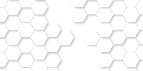Seamless pattern with hexagons. 3d Hexagonal structure futuristic white background and Embossed Hexagon. Hexagonal honeycomb pattern background with space for text. Abstract Technology, Futuristic. - obrazy, fototapety, plakaty