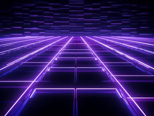 Foto op Canvas grid thin purple lines with a dark background in perspective  © Celina