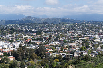 Hilltop view of the Highland Park neighborhood in Los Angeles, California.