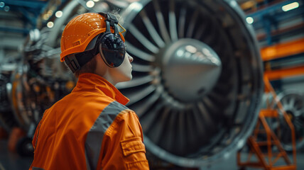 Fototapeta na wymiar An air operator performing in aircraft turbine, safety inspection,generative ai